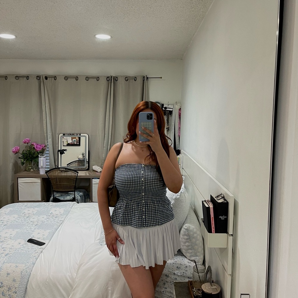 Blue Gingham smocked tube top.